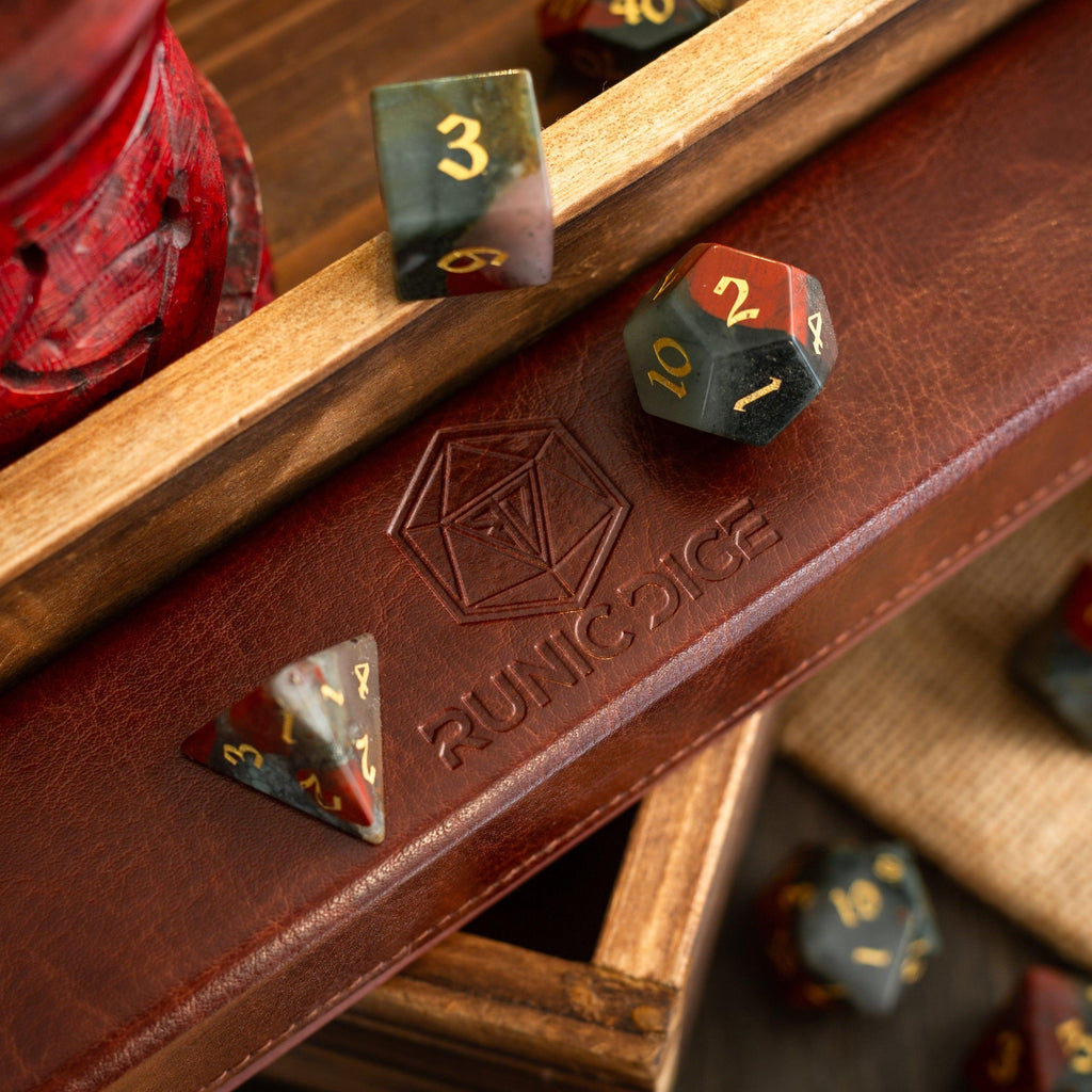 Bloodstone Hand Carved Gemstone DND Dice Set