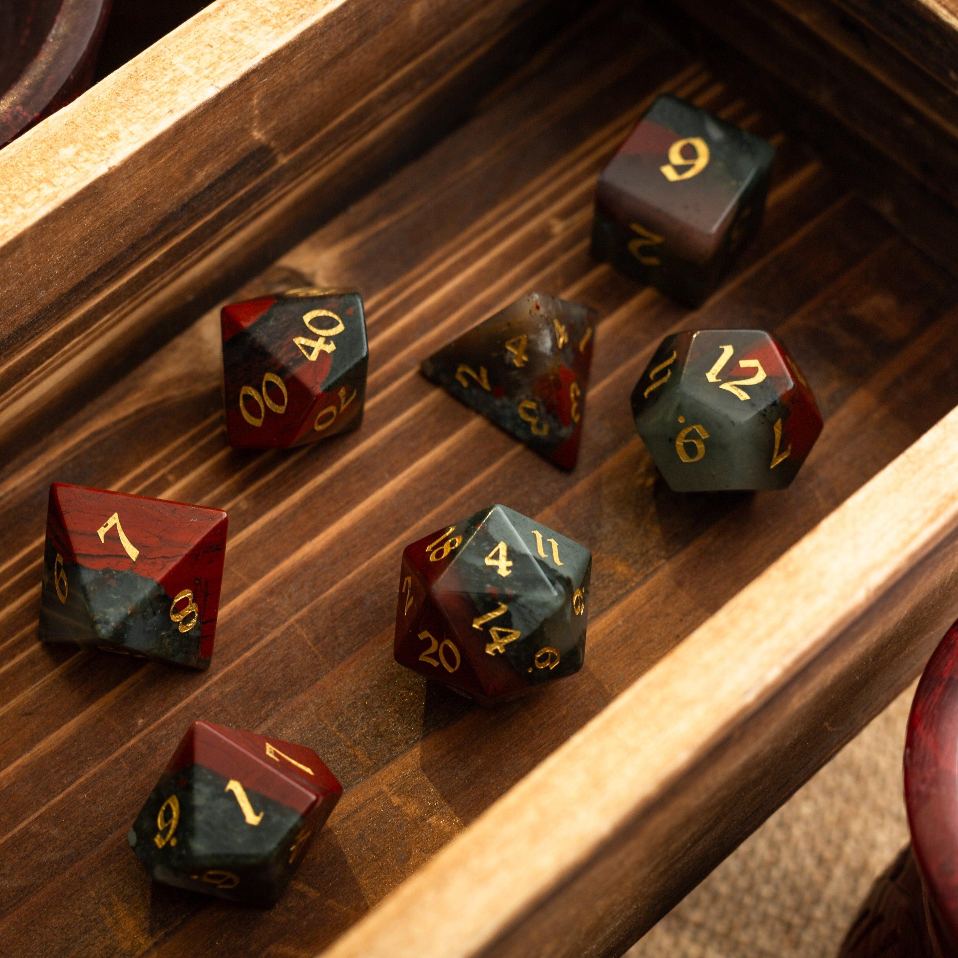 Bloodstone Hand Carved Gemstone DND Dice Set