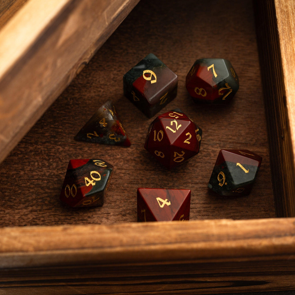 Bloodstone Hand Carved Gemstone DND Dice Set