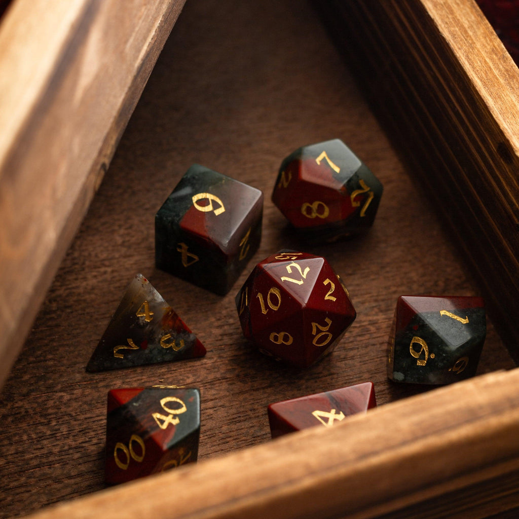 Bloodstone Hand Carved Gemstone DND Dice Set
