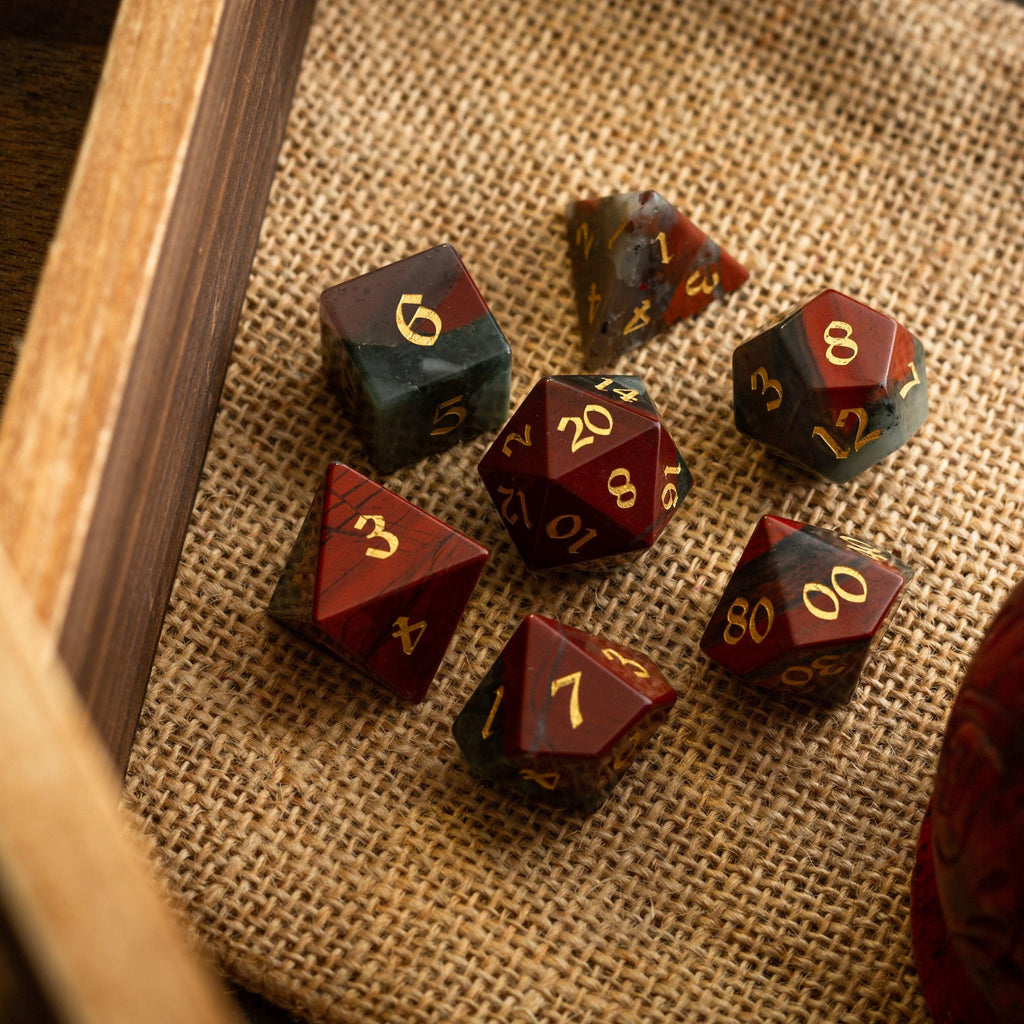 Bloodstone Hand Carved Gemstone DND Dice Set