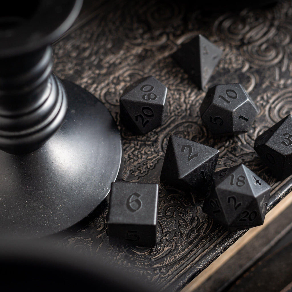 Black Gemstone Handcarved Dice Set