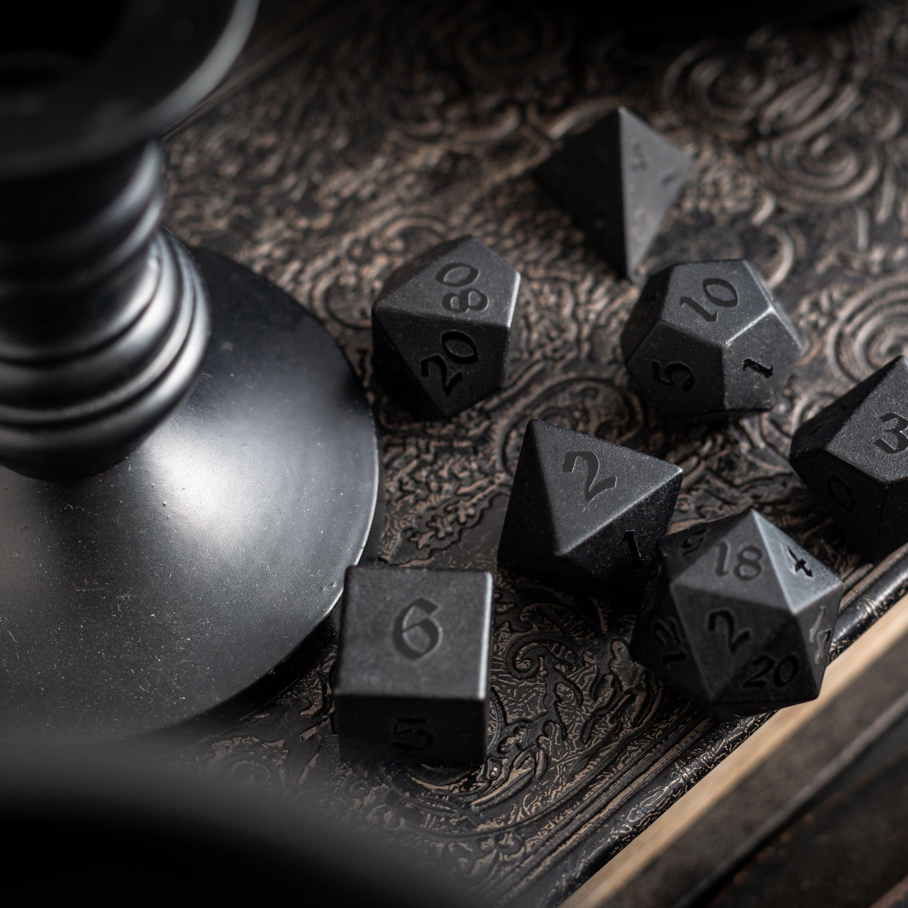 Black Gemstone Handcarved Dice Set