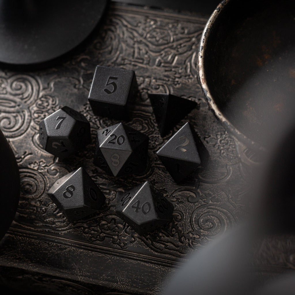 Black Gemstone Handcarved Dice Set