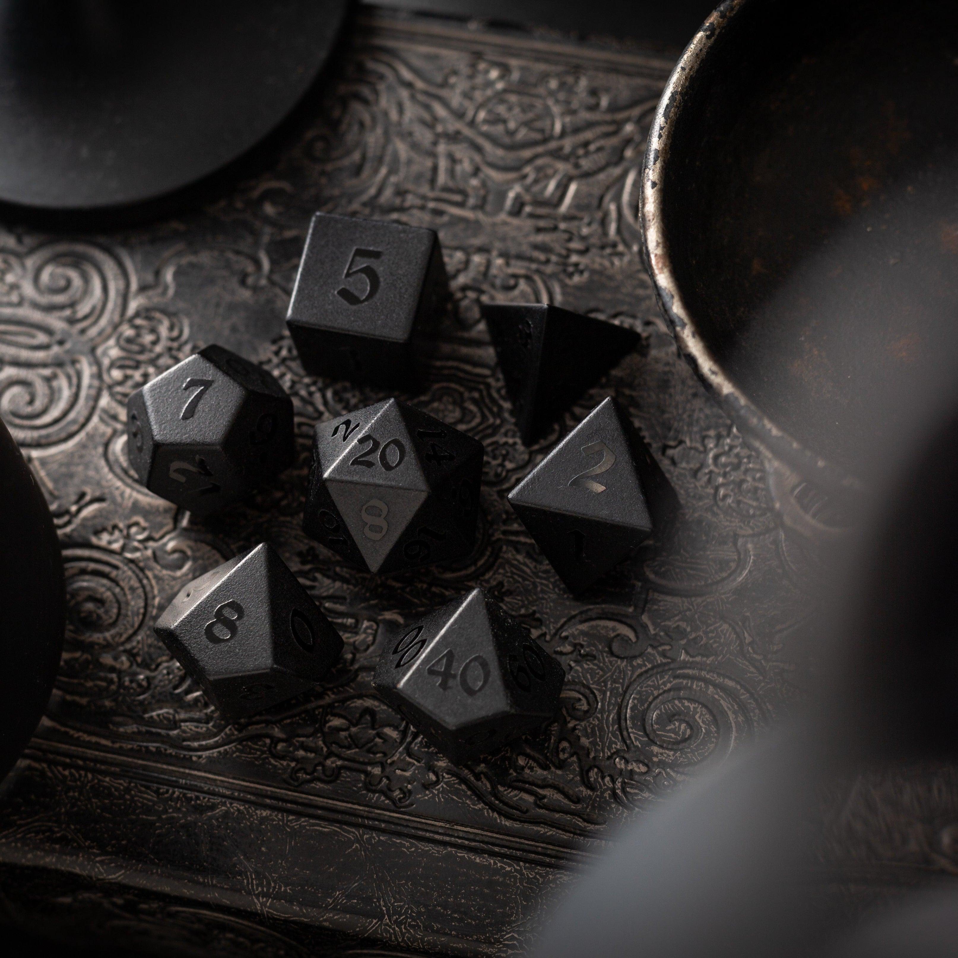 Black Gemstone Handcarved Dice Set